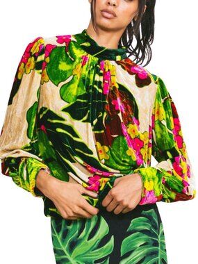 Dries Van Noten Velvet Floral Printed Top Size 40